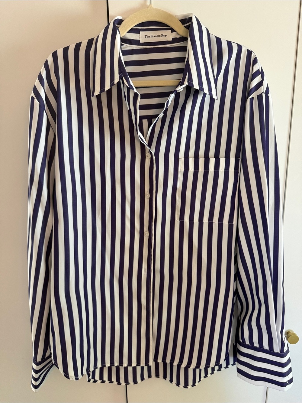 The Frankie Shop Royal Navy/Purple & White Striped Button-Up Shirt